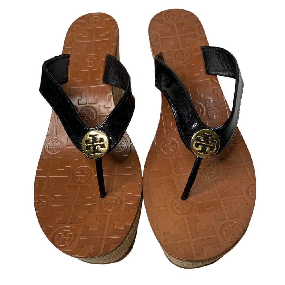 Tory Burch Thora Black and Brown Wedges Size 9.5